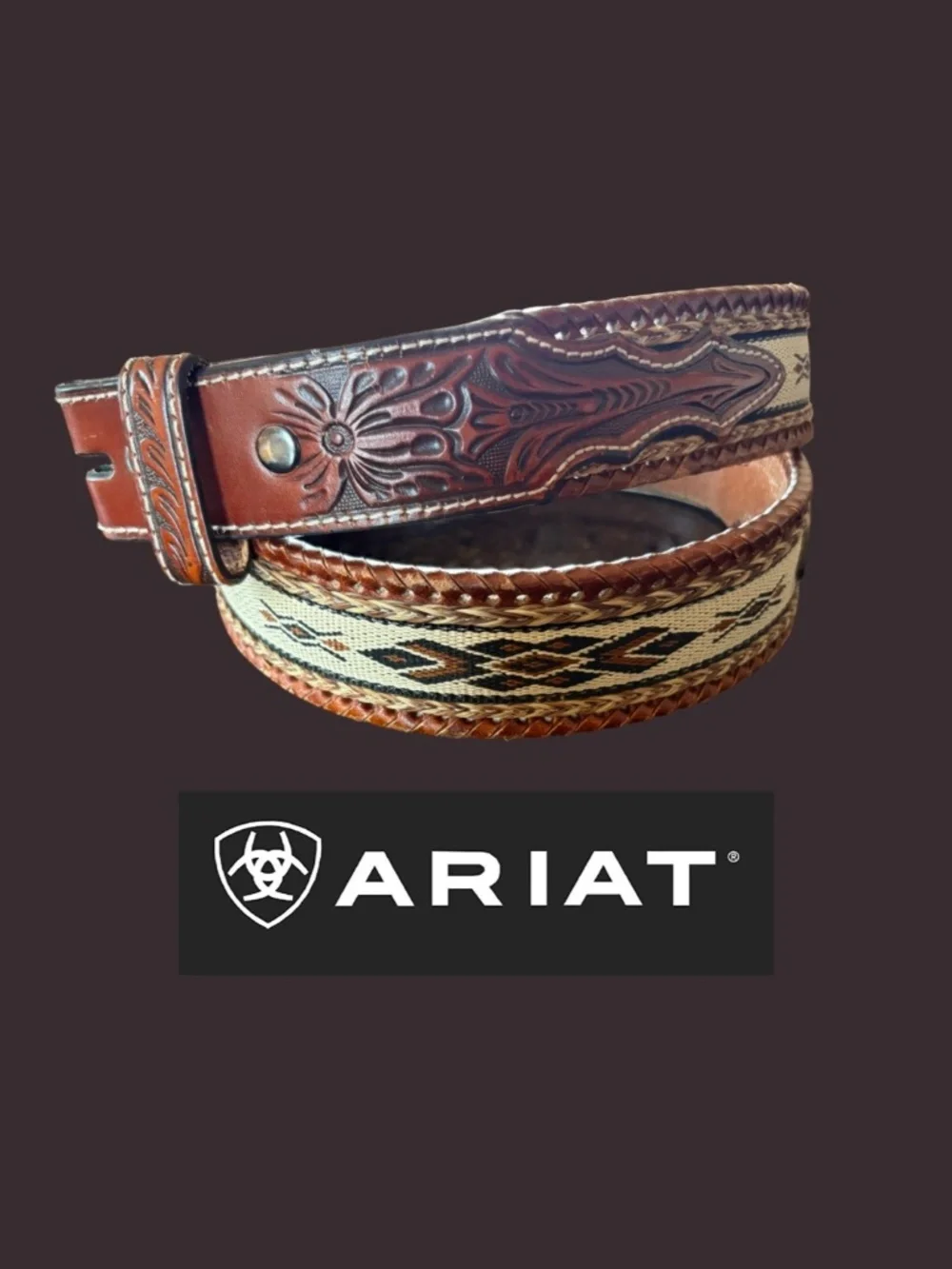 Ariat Western Belt – Size 36 – Genuine Leather – Tooled & Southwestern